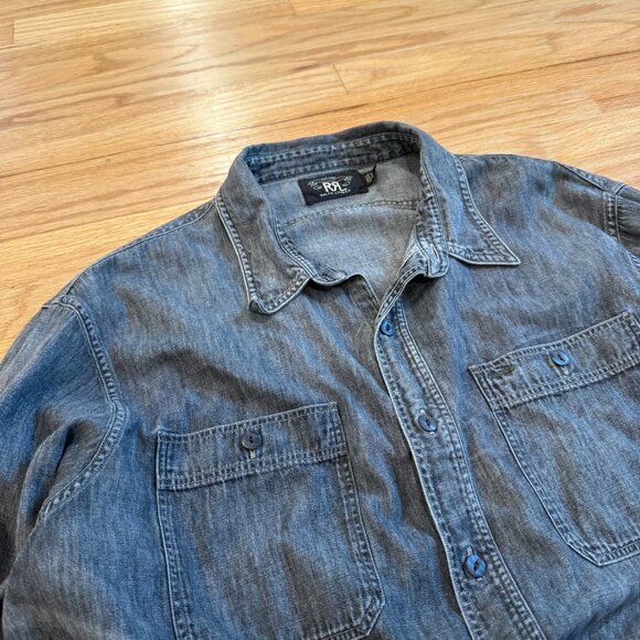 Double RL RRL Washed Black Chambray Long Sleeve Work Shirt XL - Picture 9 of 11